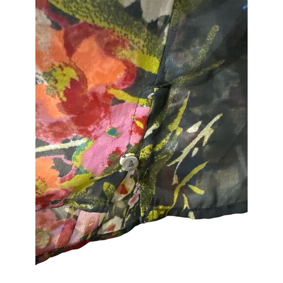 Kut from the Kloth  Women's Sheer Blouse Size LG Blue Floral Print Button Front - Picture 6 of 10